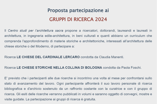 PROPOSTA PARTECIPAZIONE AI GRUPPI DI RICERCA 2024